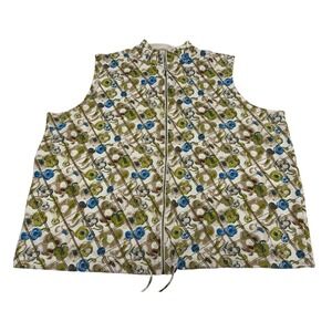 CJ Banks Vest Multicolor Floral Plaid Full Zip Sleeveless Mock Neck 2X Women